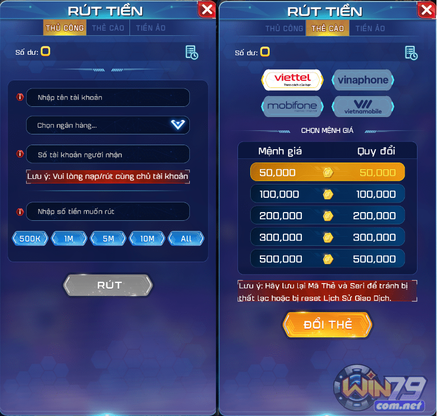 Rút tiền Win79 qua chuyển khoản ngân hàng nhanh chóng